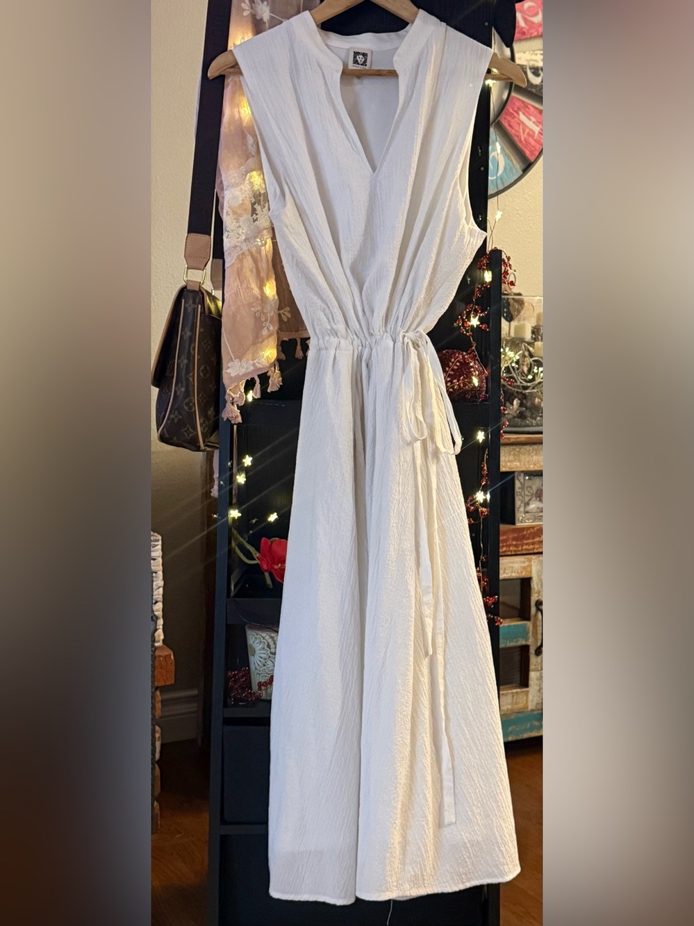 Anne Klein Ivory Textured Draped Maxi Dress